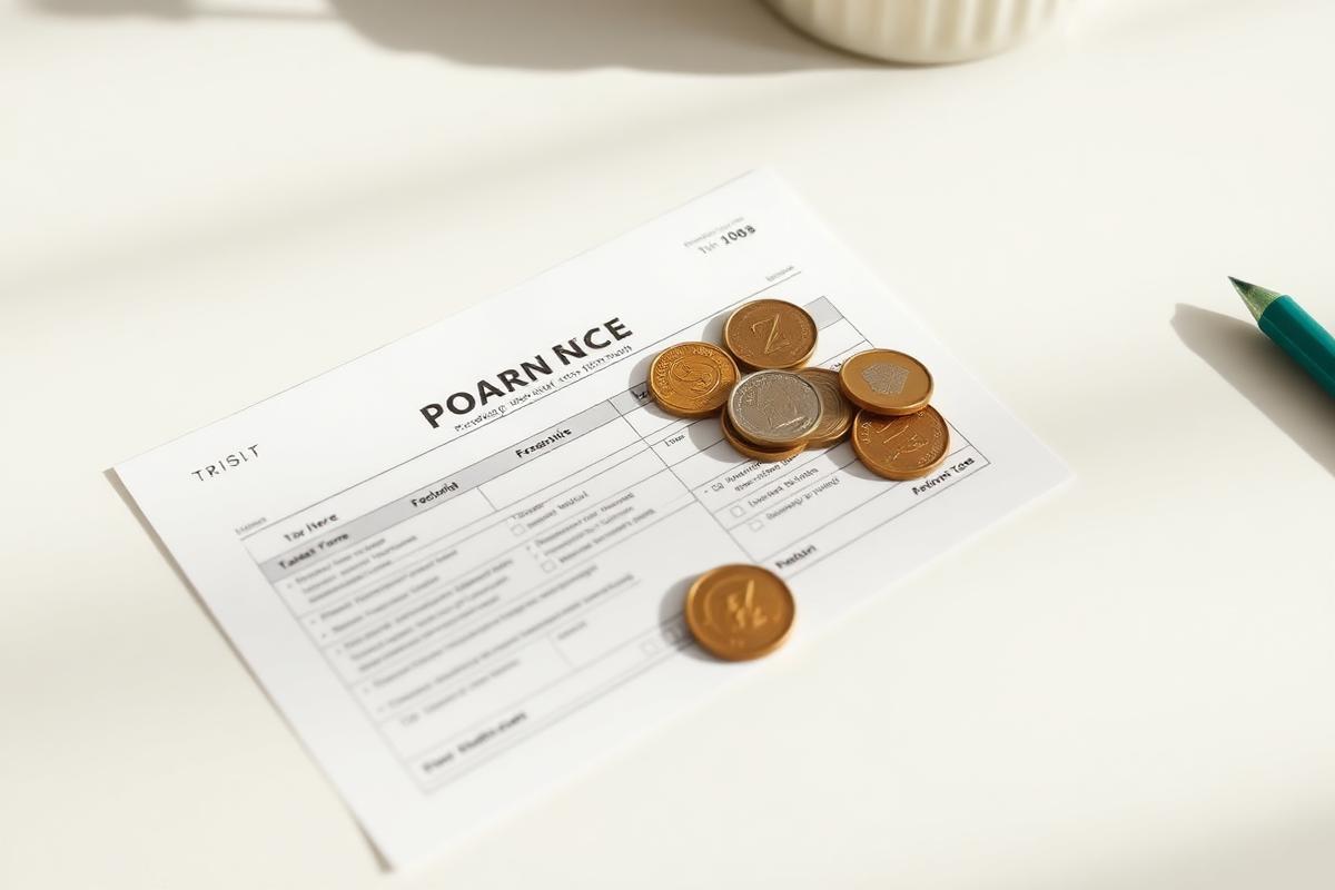 Indian tax form and coins on a bright neutral desk